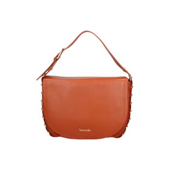 Geanta din piele cu bareta de umar si detalii cu lant - Maro