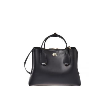 Geanta din piele cu maner si detaliu cu logo metalic