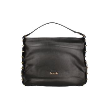 Geanta din piele cu maner si lanturi decorative - Negru