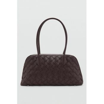 Geanta din piele ecologica cu bareta de umar si aspect tesut