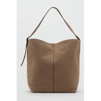 Geanta din piele intoarsa cu bareta de umar ajustabila