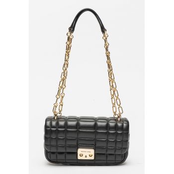 Geanta matlasata din piele cu bareta de umar Tribeca - Negru