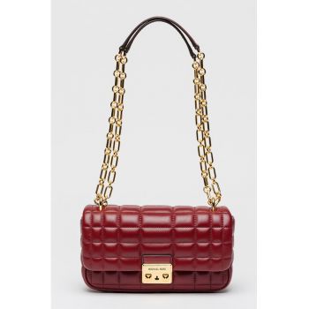 Geanta matlasata din piele cu bareta de umar Tribeca - Violet tyrian