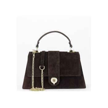 Geanta mica maro cafenie din piele naturala intoarsa 1911 M9 18106