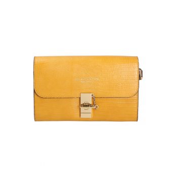 Geanta-plic de piele cu bareta de lant - Galben mustar