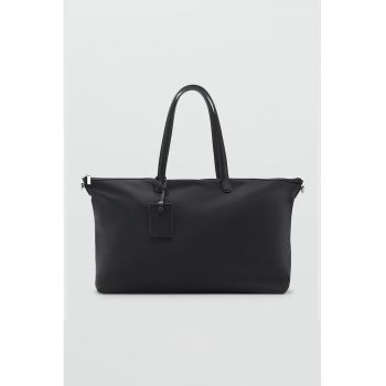 Geanta shopper din material textil cu fermoar