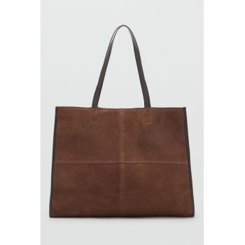 Geanta shopper din piele intoarsa cu model uni