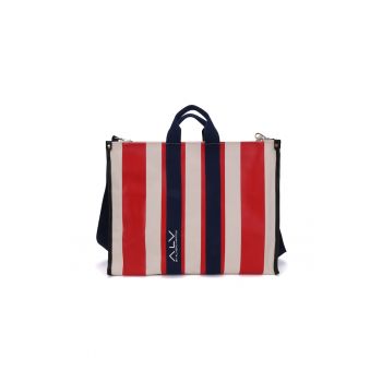 Geanta tote cu dungi si bareta detasabila