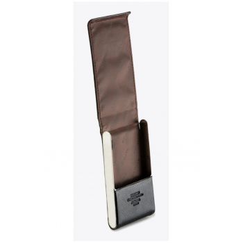 Carcasa pentru carti de vizita din piele rigida - neagra - piele naturala - neagra