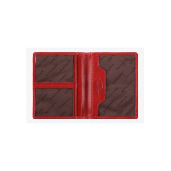 Etui documente  piele naturala - 4 compartimente - rosu - 12x9.5cm