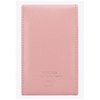 Etui pentru carti de vizita  din piele naturala - roz - compact - cu logo embosat