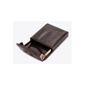 Etui pentru carti de vizita  piele naturala/metal - 10.5x6.5x1.5cm - maro