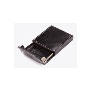 Etui pentru carti de vizita  piele naturala/metal - 10.5x6.5x1.5cm