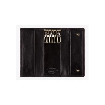 Etui pentru chei  6 agatatori - 2 buzunare - negru - piele naturala