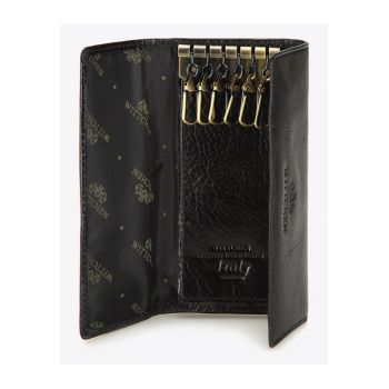 Etui pentru chei  piele naturala - 6 agatatori - negru
