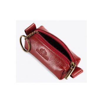 Etui pentru chei -  piele naturala - rosu - 4 -5x9cm