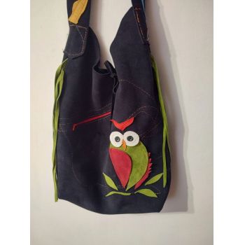 Geanta bleumarin inchis ,tip sac ,cu bufnita colorata