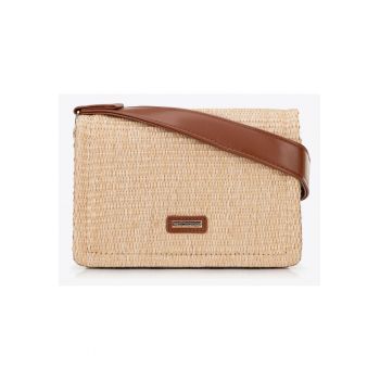Geanta crossbody dama  bej-maro - material polipropilen - design cu impletitura - dimensiuni 30x25cm