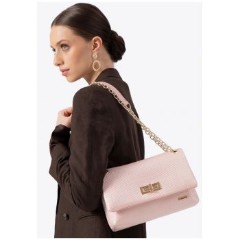 Geanta crossbody dama  din polipropilena - roz - cu doua compartimente - inchidere cu clapa si catarama