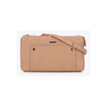 Geanta crossbody dama  ecologica - bej - doua compartimente - cu buzunar