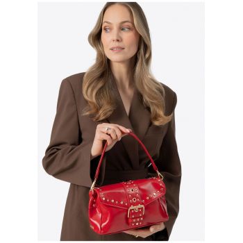 Geanta crossbody dama  piele ecologica rosie - detalii metalice