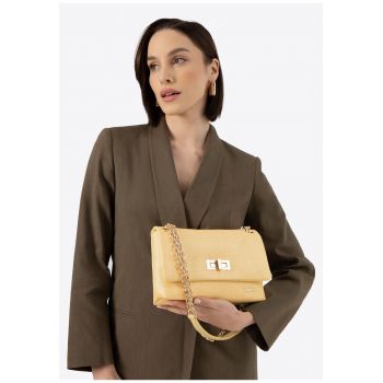 Geanta crossbody  din polipropilena galbena - cu doua compartimente - usor de purtat