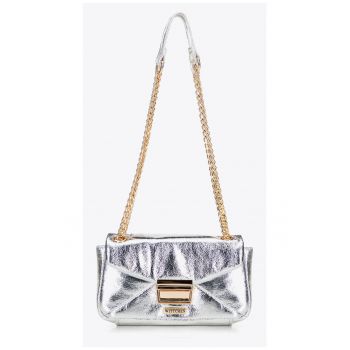 Geanta crossbody  mini - ecologica - argintie - piele ecologica - dimensiuni compacte