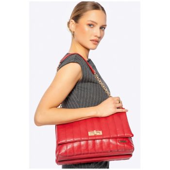 Geanta crossbody  piele ecologica - rosie - doua compartimente