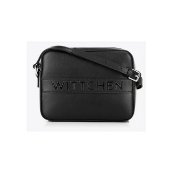 Geanta dama  crossbody din piele naturala - design pudel - neagra - cu doua compartimente interioare