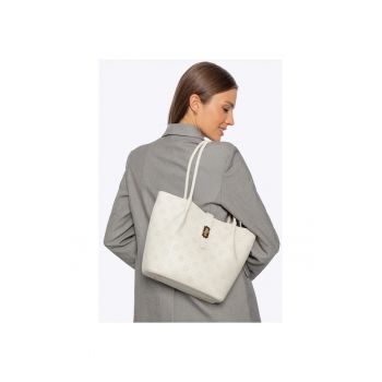 Geanta dama  din piele ecologica - crem - 3 compartimente - cu manere lungi