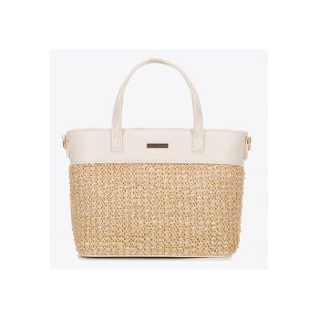 Geanta dama  din piele ecologica si polipropilena - bej-crem - cu curea reglabila