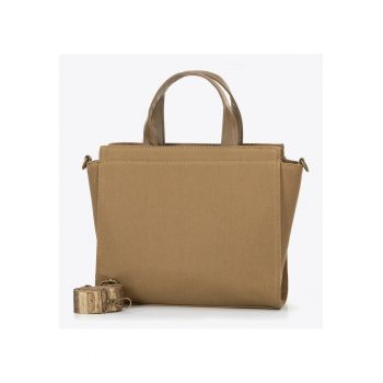 Geanta dama  kaki - material din bumbac si poliester - cu doua manere si curea reglabila