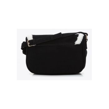 Geanta dama  listonoszka - ecologica - cu blana artificiala - neagdwqfra - 3 compartimente