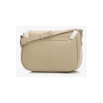 Geanta dama  listonoszka - ecologica - gri-bej - cu blana artificiala - 3 compartimente