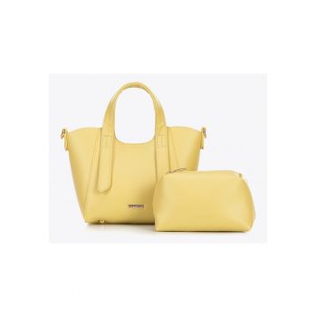 Geanta dama  mini - galben - din piele ecologica - cu manere decorative si bretea reglabila - cu husa detasabila
