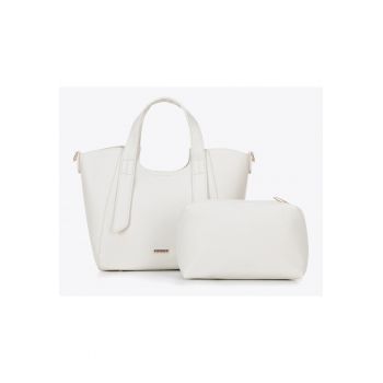 Geanta dama  piele ecologica - alb - poliester