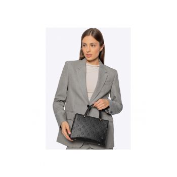 Geanta dama piele ecologica cu model -  negru - 3 compartimente - cu manere scurte si curea reglabila