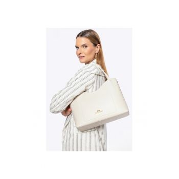 Geanta dama  piele naturala - cu doua compartimente - crem - microfibra