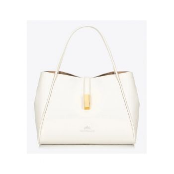 Geanta dama  piele naturala - cu manere - crem