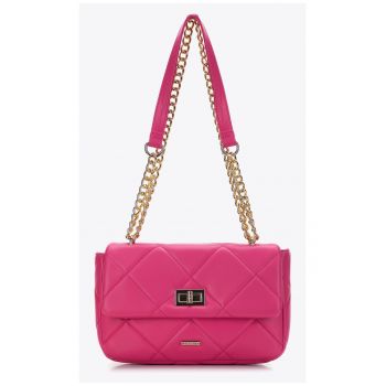 Geanta dama  roz - piele ecologica - dimensiuni medii - cu lant - captuseala deschisa - 3 buzunare