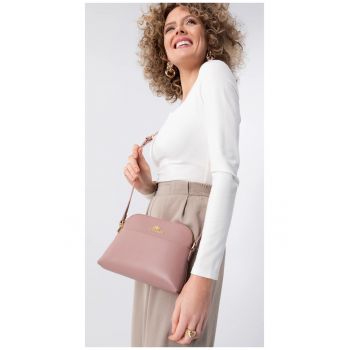 Geanta dama saddle bag  piele naturala roz - dimensiuni mici - cu doua compartimente