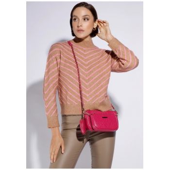 Geanta dama set din piele naturala croco -  roz - dimensiuni 11x2x18cm si 13x3x23cm