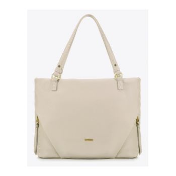 Geanta dama  shopper - piele ecologica - crem - cu doua buzunare pe fermoar