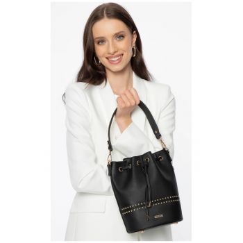 Geanta dama tip sac  piele ecologica - neagra - cu nasturi stralucitori - cu bretea reglabila