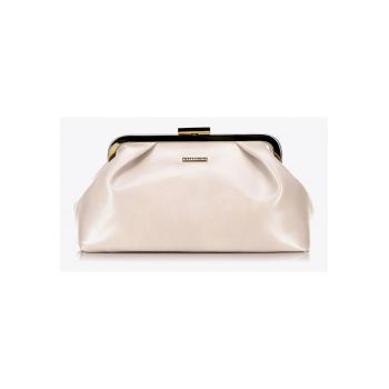 Geanta dama  toarta crossbody - ecologica - crem - compacta - cu detalii metalice