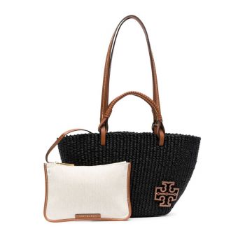 Geanta dama - Tory Burch - Ella Straw Small Basket Tote - neagra - 38x22x9cm