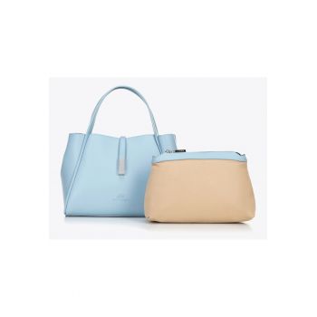 Geanta de dama din piele -  model cu geanta interioara detasabila - albastra - 80% piele naturala - 20% microfibra