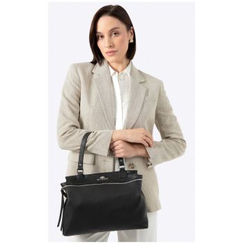 Geanta de dama  din piele naturala - cu doua compartimente - neagra