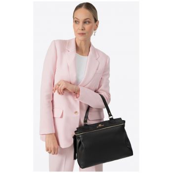 Geanta de dama  din piele naturala - neagra - cu doua compartimente si curea reglabila