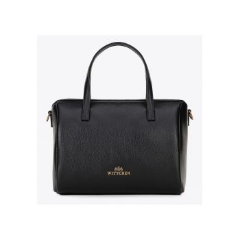 Geanta de dama  din piele naturala - neagra - cu manere si curea reglabila - functionala - eleganta